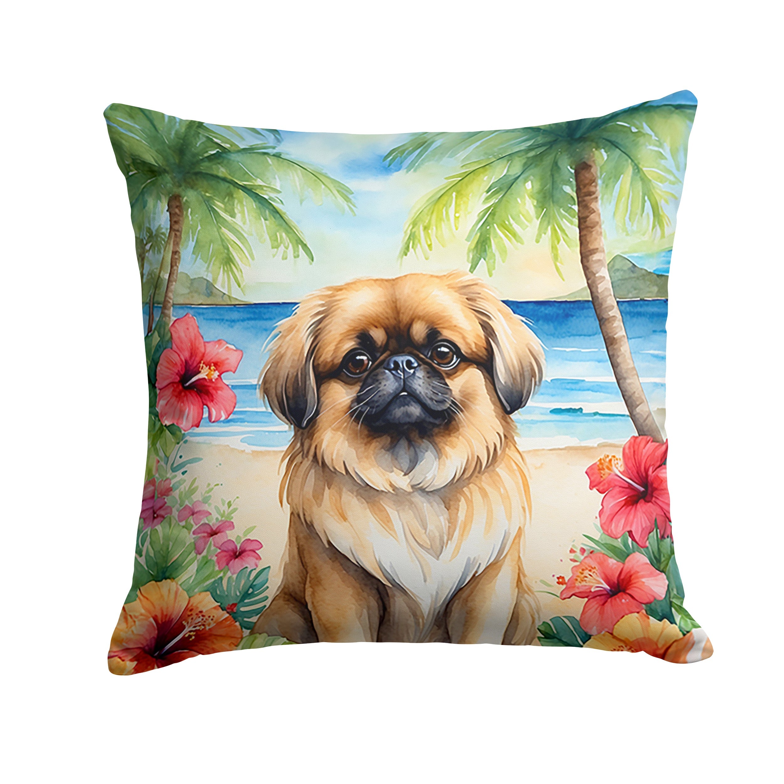 Pekingese Luau Decorative Throw Pillow 14x14 Indoor Outdoor Accent Cushion, Fabric Cover with Insert for Sofa, Bed, Porch & Living Room