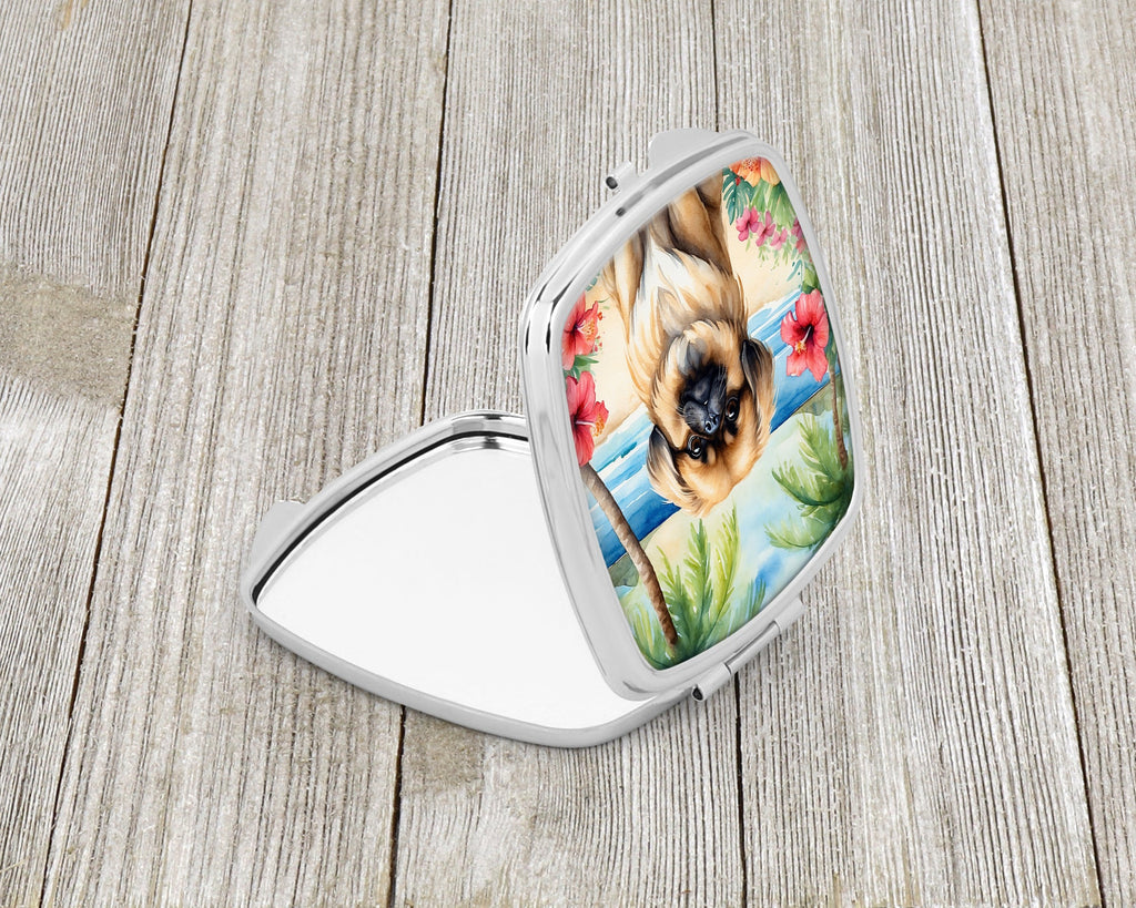 Pekingese Luau Compact Mirror Decorative Travel Makeup Mirror for Women Girls Gifts Pocket Makeup Mirror Folding Handheld