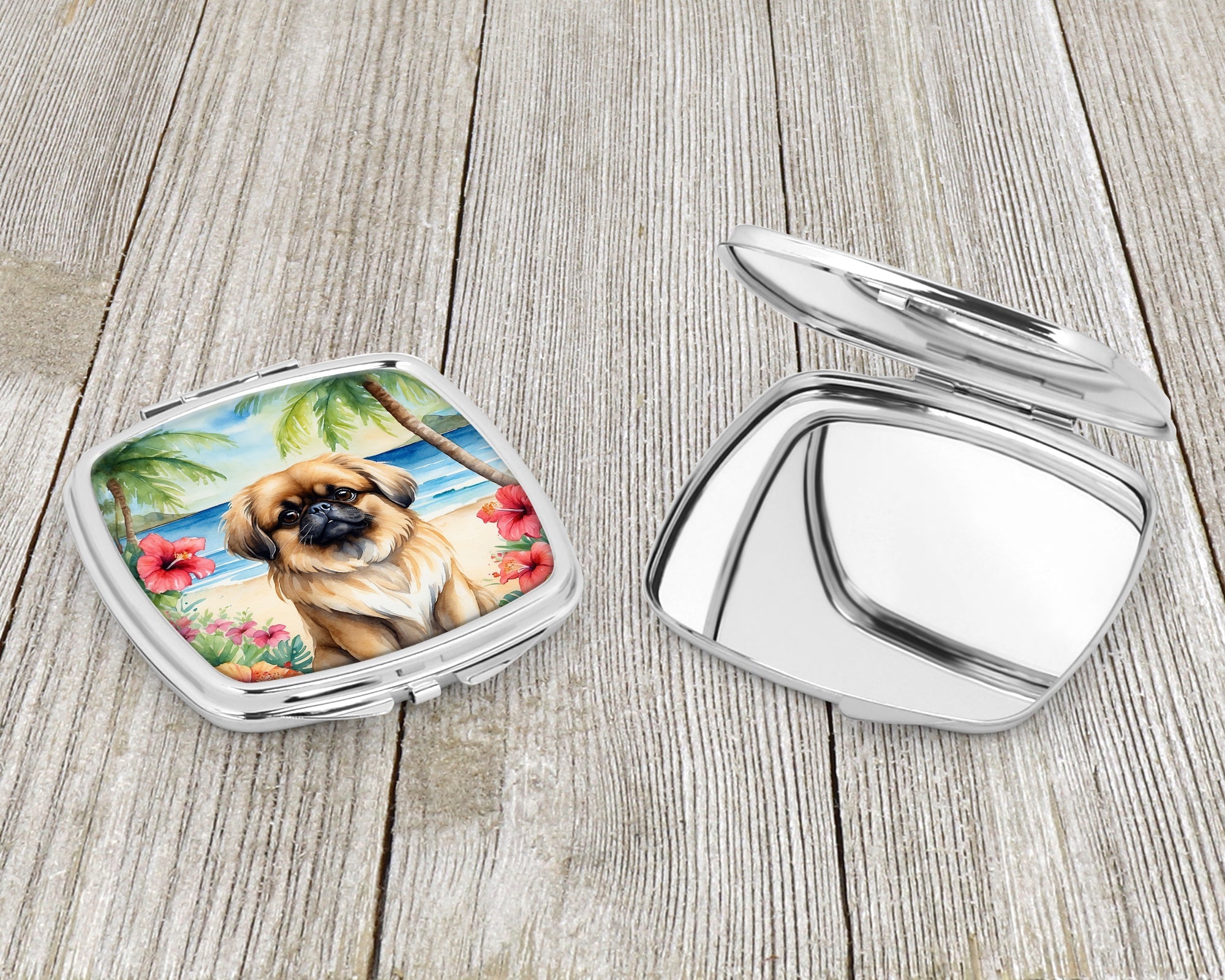 Pekingese Luau Compact Mirror Decorative Travel Makeup Mirror for Women Girls Gifts Pocket Makeup Mirror Folding Handheld