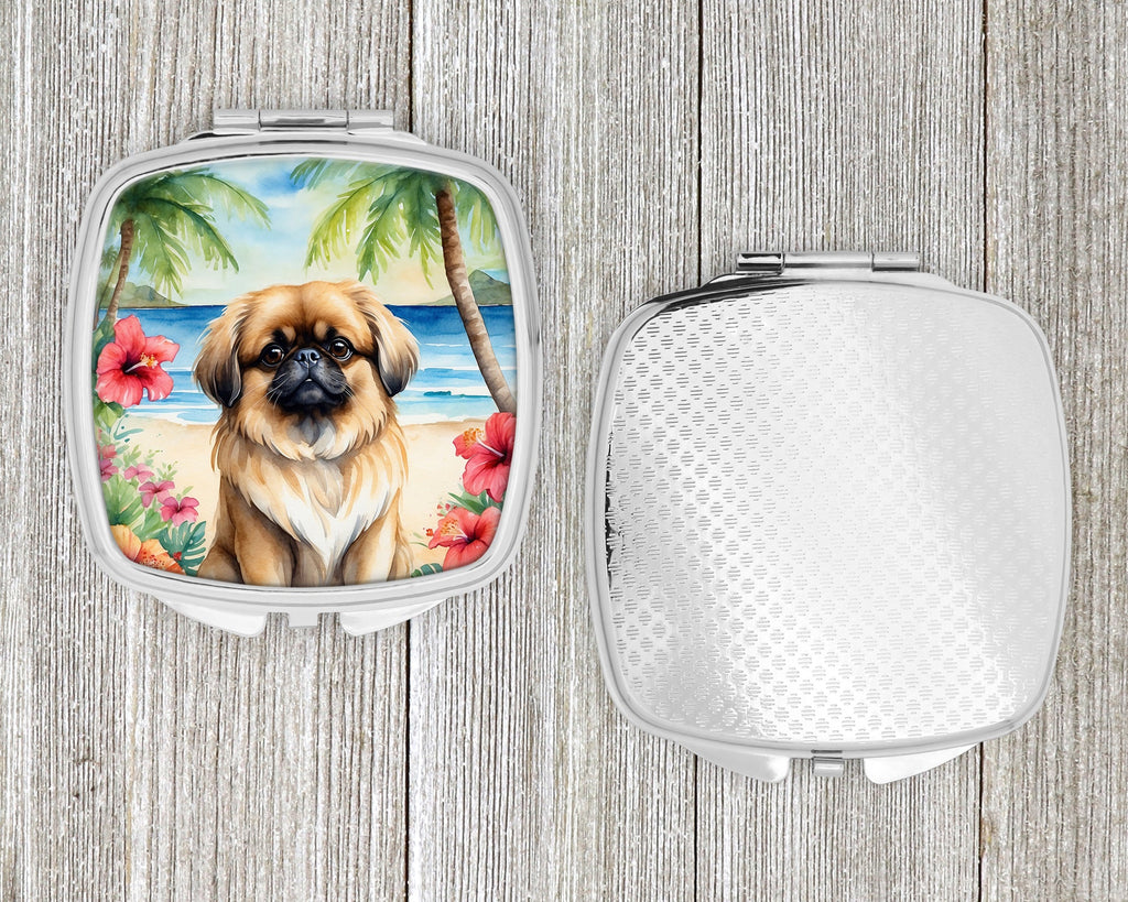 Pekingese Luau Compact Mirror Decorative Travel Makeup Mirror for Women Girls Gifts Pocket Makeup Mirror Folding Handheld