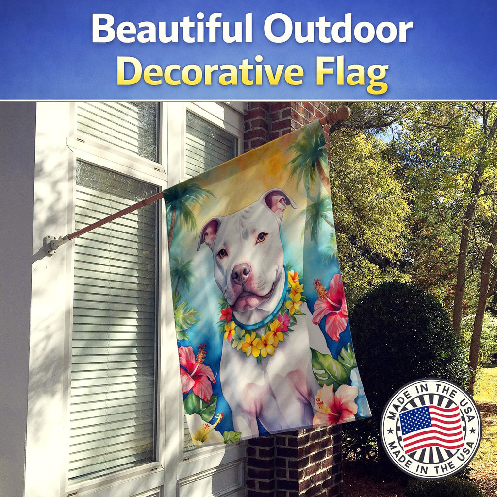 Pit Bull Terrier Luau House Flag 28x40 Porch Sleeve Pole Decorative Outside Yard Banner Artwork Wall Hanging, Polyester