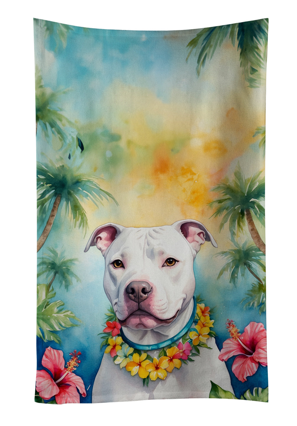 Pit Bull Terrier Luau Kitchen Towel Velour Plush Front and Cotton Loop Back Machine Washable