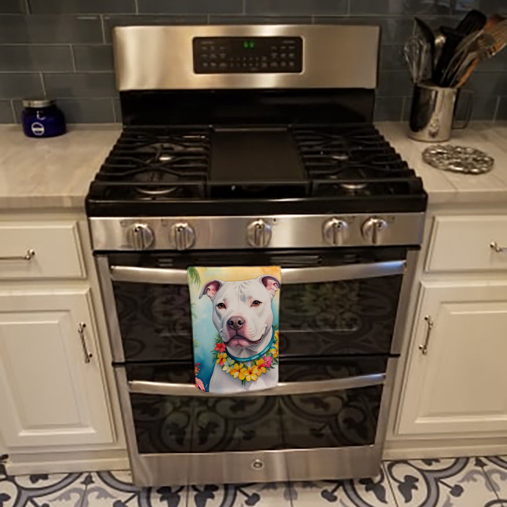 Pit Bull Terrier Luau Kitchen Towel Velour Plush Front and Cotton Loop Back Machine Washable