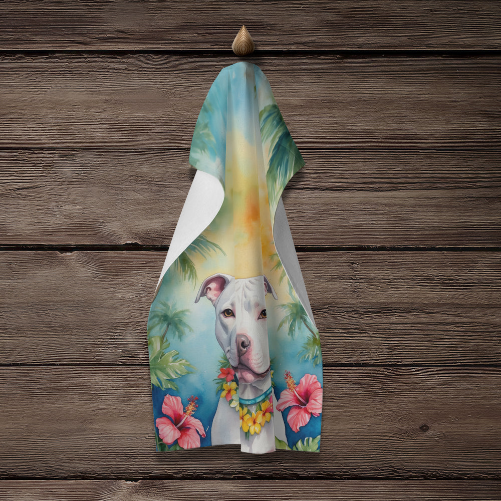 Pit Bull Terrier Luau Kitchen Towel Velour Plush Front and Cotton Loop Back Machine Washable