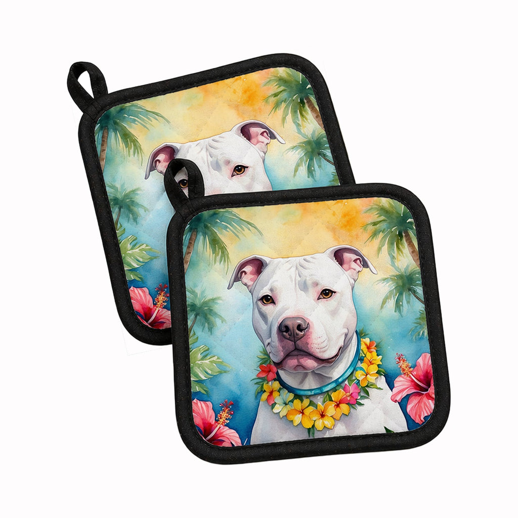 Pit Bull Terrier Luau Pot Holder Set of 2 Heat Resistant Quilted Hot Pads 7.5 x 7.5 Inch, Insulated Kitchen Trivets for Cooking & Baking