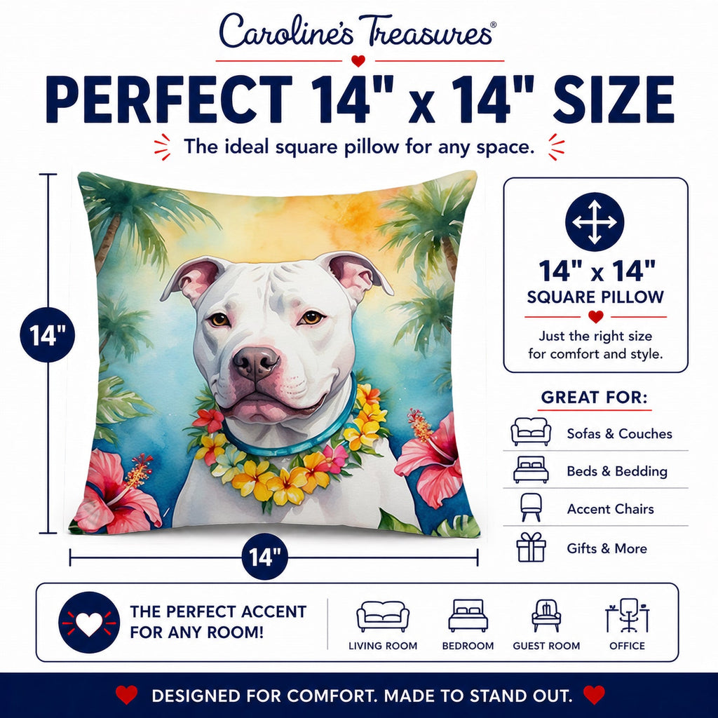 Pit Bull Terrier Luau Decorative Throw Pillow 14x14 Indoor Outdoor Accent Cushion, Fabric Cover with Insert for Sofa, Bed, Porch & Living Room