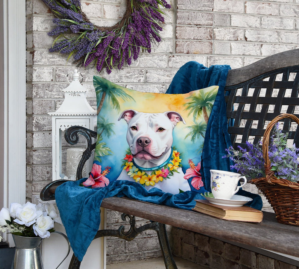 Pit Bull Terrier Luau Decorative Throw Pillow 18x18 Indoor Outdoor Accent Cushion, Fabric Cover with Insert for Sofa, Bed, Porch & Living Room