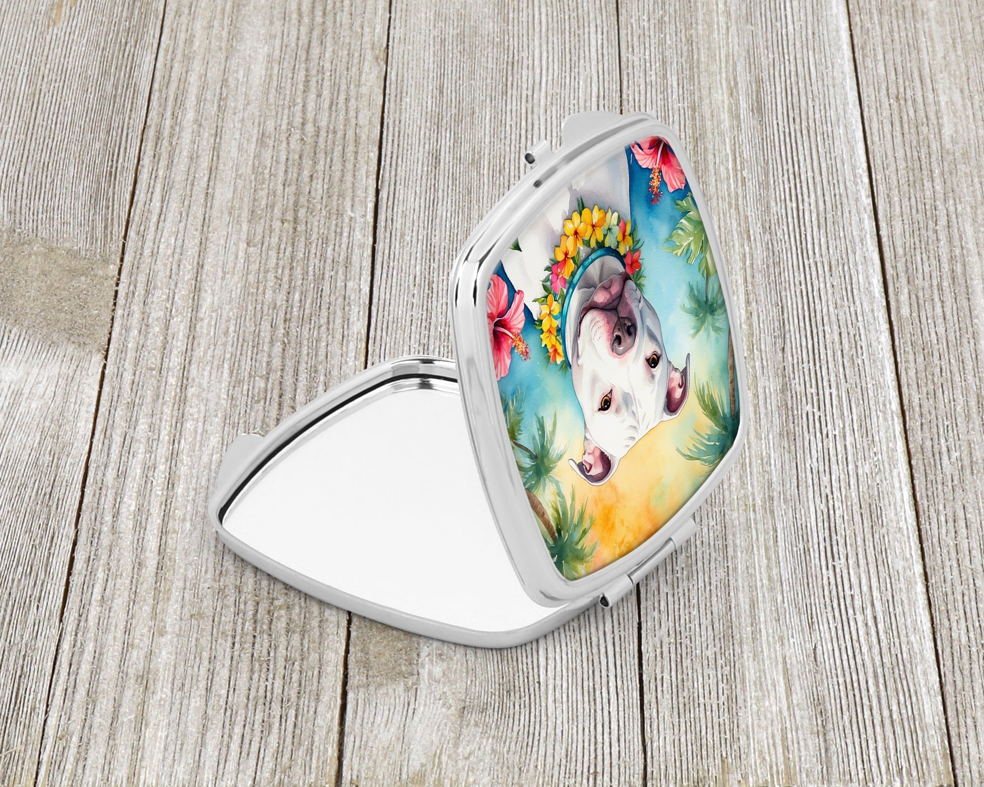 Pit Bull Terrier Luau Compact Mirror Decorative Travel Makeup Mirror for Women Girls Gifts Pocket Makeup Mirror Folding Handheld