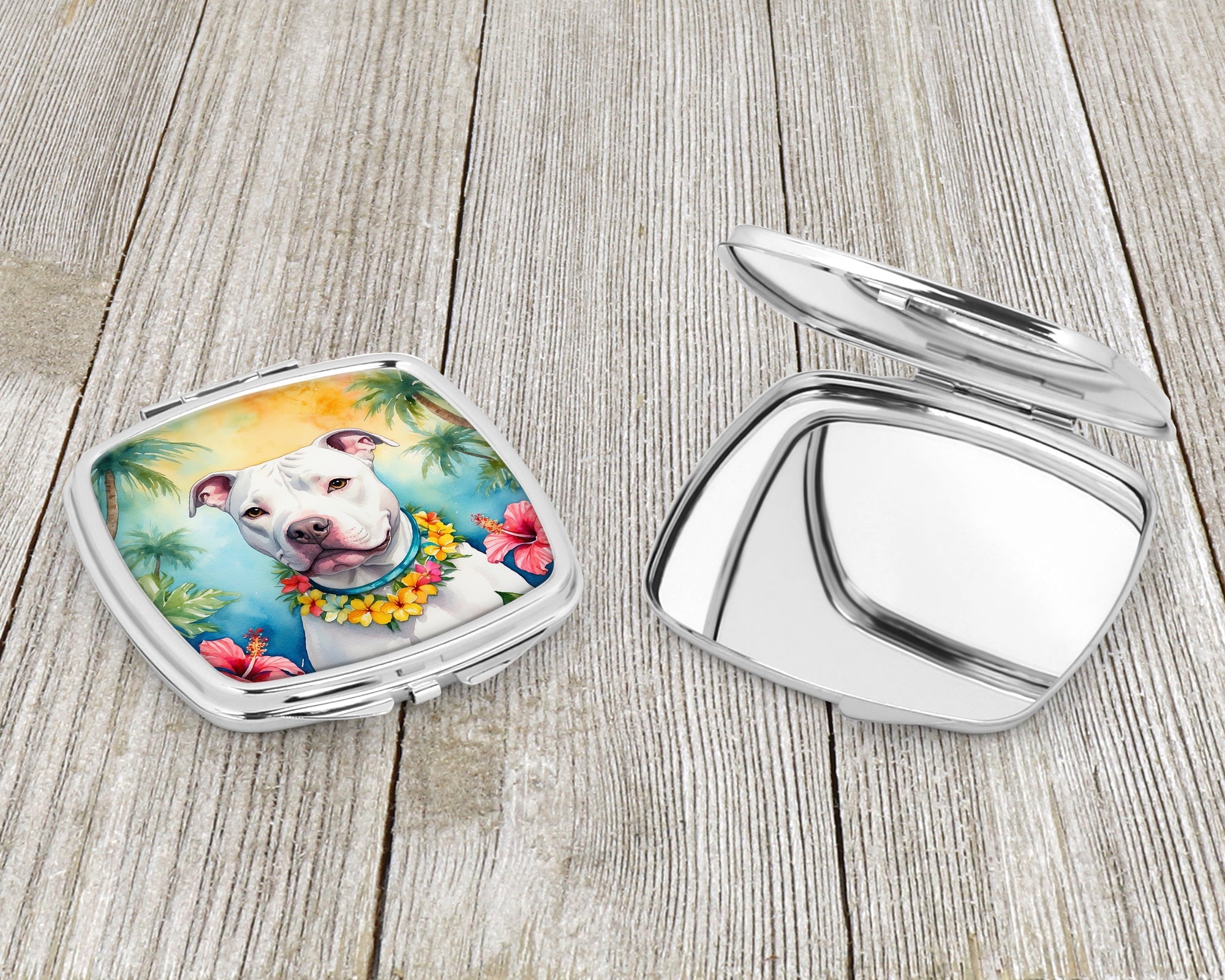 Pit Bull Terrier Luau Compact Mirror Decorative Travel Makeup Mirror for Women Girls Gifts Pocket Makeup Mirror Folding Handheld