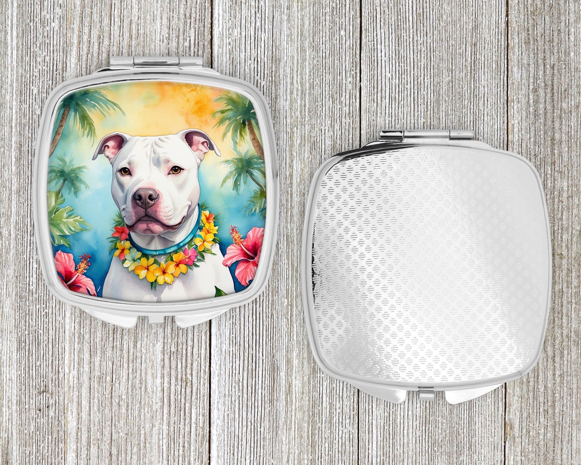 Pit Bull Terrier Luau Compact Mirror Decorative Travel Makeup Mirror for Women Girls Gifts Pocket Makeup Mirror Folding Handheld