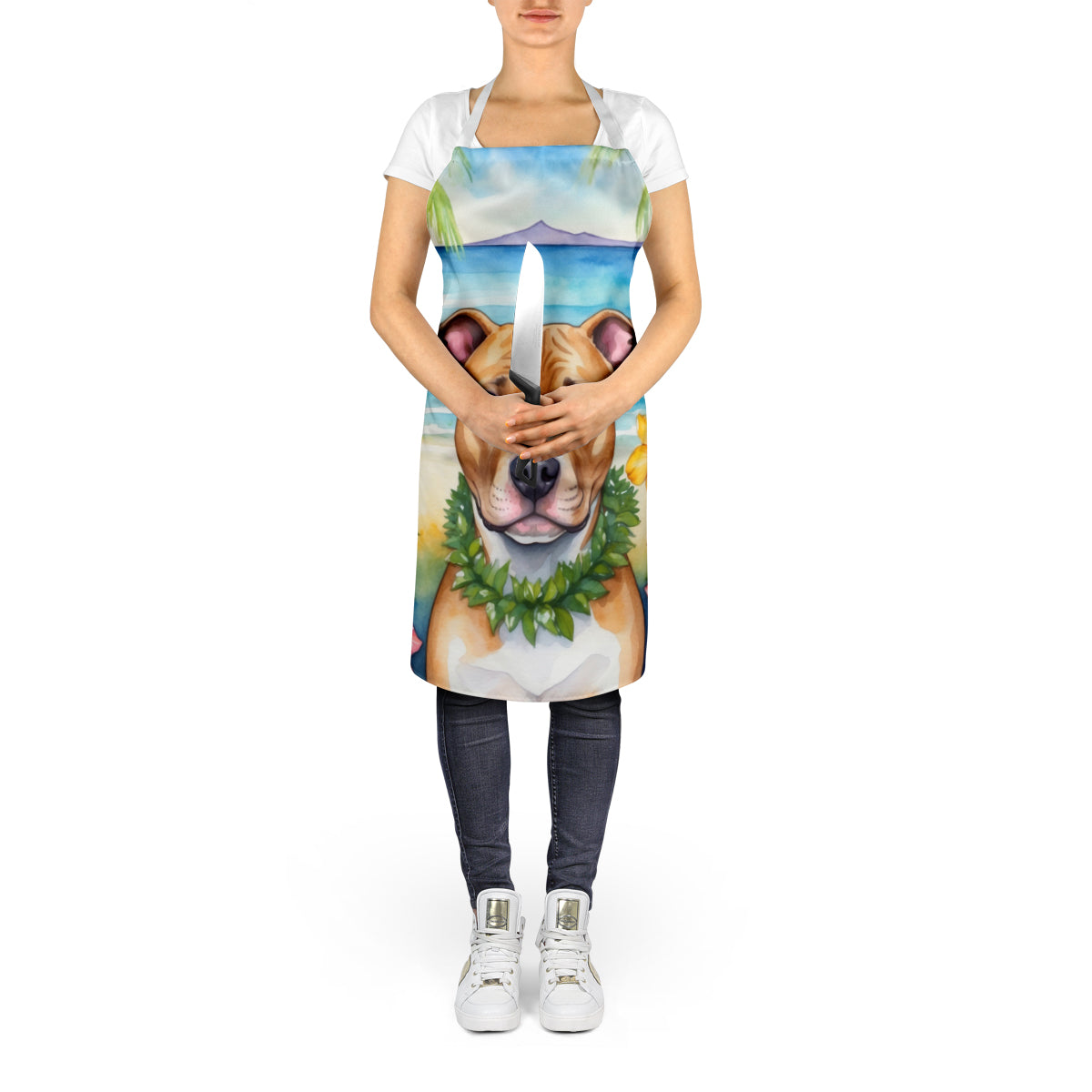 Pit Bull Terrier Luau Apron Cooking Kitchen Server Baking Crafts Gardening for Adult Women Men, Unisex, Large, Multicolor