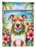 Pit Bull Terrier Luau House Flag 28x40 Porch Sleeve Pole Decorative Outside Yard Banner Artwork Wall Hanging, Polyester