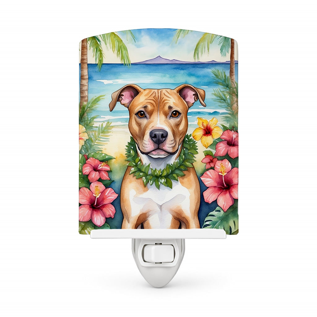 Pit Bull Terrier Luau Ceramic Night Light Compact, UL-Certified, Ideal for Bedroom, Bathroom, Nursery, Hallway, Kitchen, 6x4x3, Multicolor