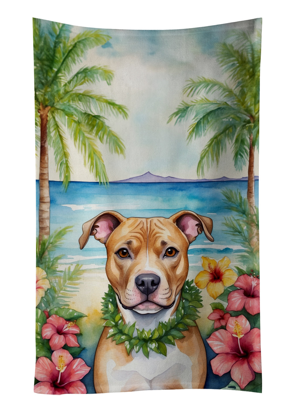 Pit Bull Terrier Luau Kitchen Towel Velour Plush Front and Cotton Loop Back Machine Washable