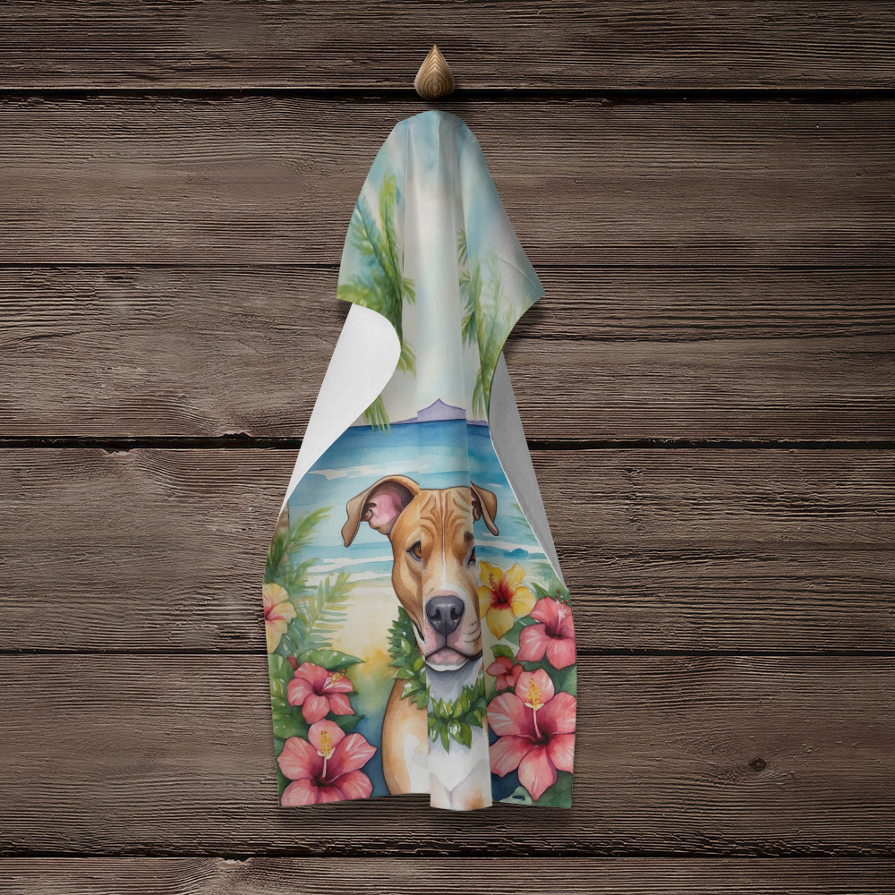 Pit Bull Terrier Luau Kitchen Towel Velour Plush Front and Cotton Loop Back Machine Washable