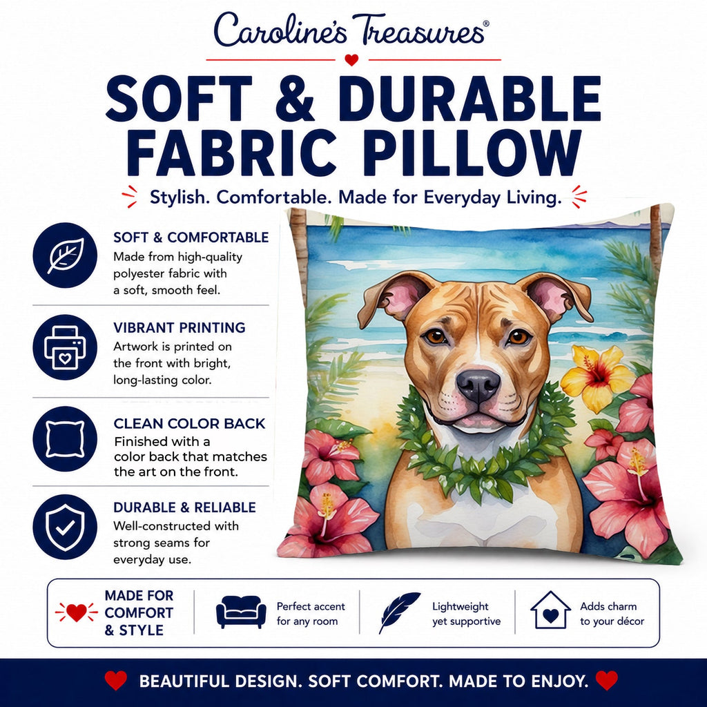 Pit Bull Terrier Luau Decorative Throw Pillow 14x14 Indoor Outdoor Accent Cushion, Fabric Cover with Insert for Sofa, Bed, Porch & Living Room