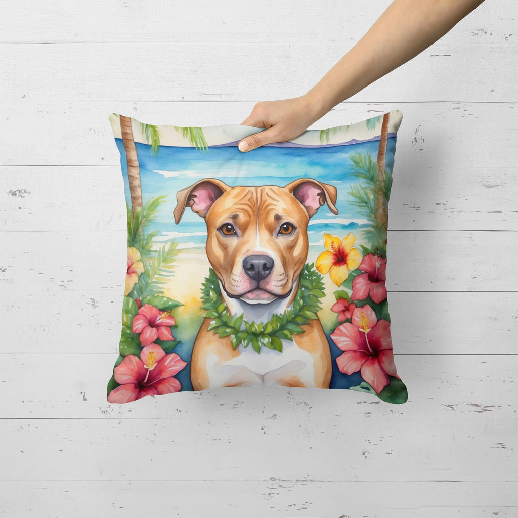 Pit Bull Terrier Luau Decorative Throw Pillow 18x18 Indoor Outdoor Accent Cushion, Fabric Cover with Insert for Sofa, Bed, Porch & Living Room