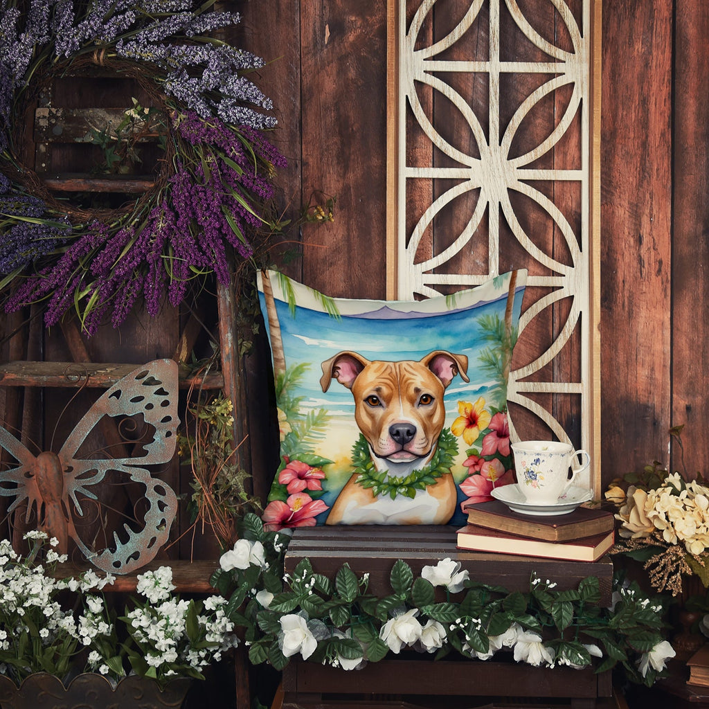 Pit Bull Terrier Luau Decorative Throw Pillow 18x18 Indoor Outdoor Accent Cushion, Fabric Cover with Insert for Sofa, Bed, Porch & Living Room