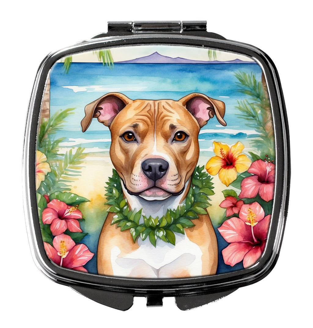 Pit Bull Terrier Luau Compact Mirror Decorative Travel Makeup Mirror for Women Girls Gifts Pocket Makeup Mirror Folding Handheld