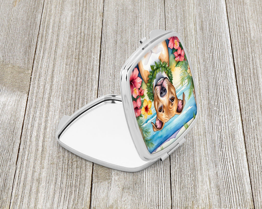 Pit Bull Terrier Luau Compact Mirror Decorative Travel Makeup Mirror for Women Girls Gifts Pocket Makeup Mirror Folding Handheld