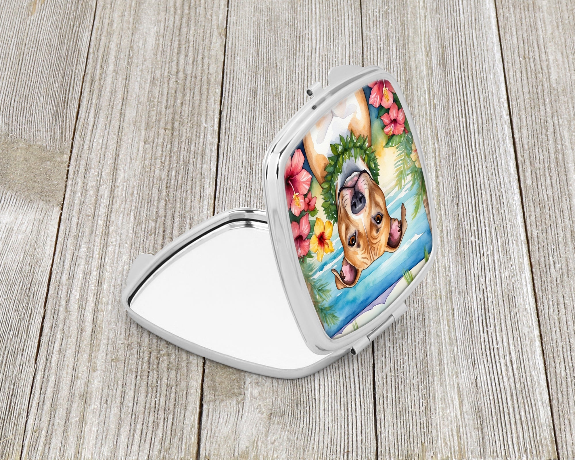Pit Bull Terrier Luau Compact Mirror Decorative Travel Makeup Mirror for Women Girls Gifts Pocket Makeup Mirror Folding Handheld