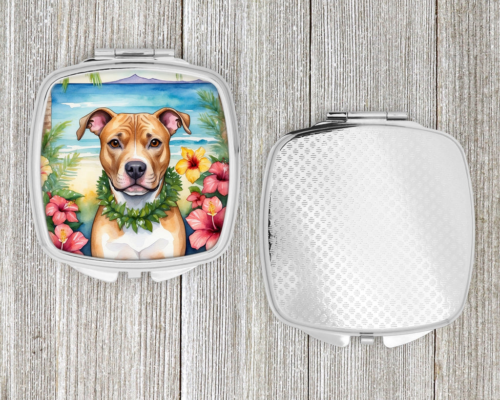Pit Bull Terrier Luau Compact Mirror Decorative Travel Makeup Mirror for Women Girls Gifts Pocket Makeup Mirror Folding Handheld