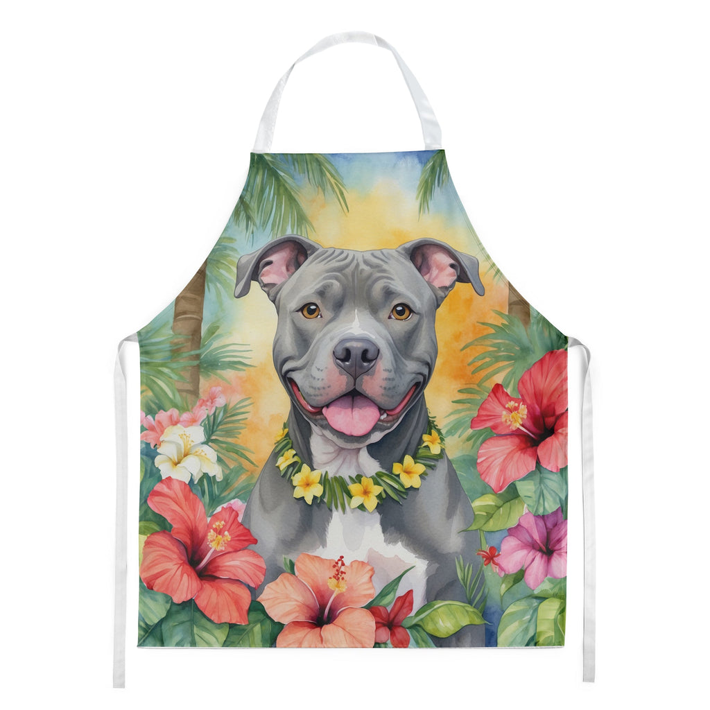 Pit Bull Terrier Luau Apron Cooking Kitchen Server Baking Crafts Gardening for Adult Women Men, Unisex, Large, Multicolor