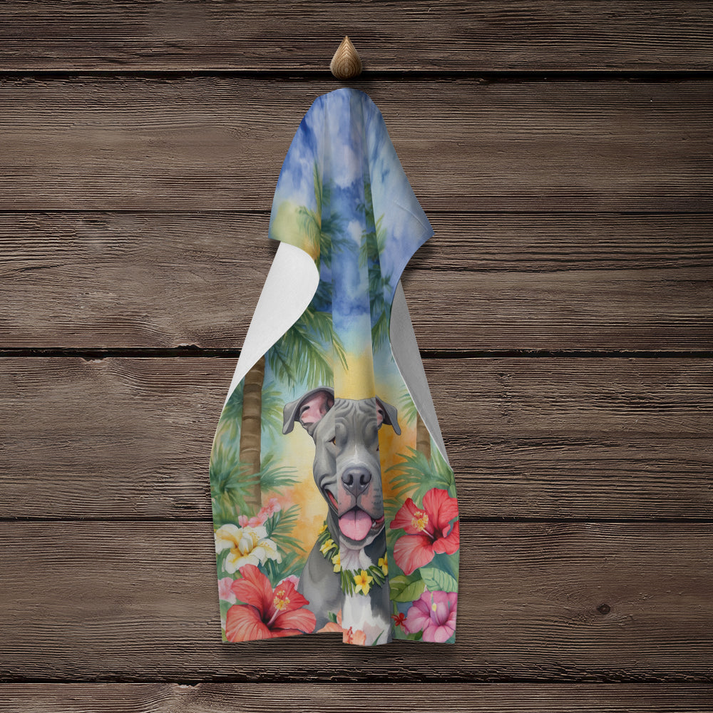 Pit Bull Terrier Luau Kitchen Towel Velour Plush Front and Cotton Loop Back Machine Washable