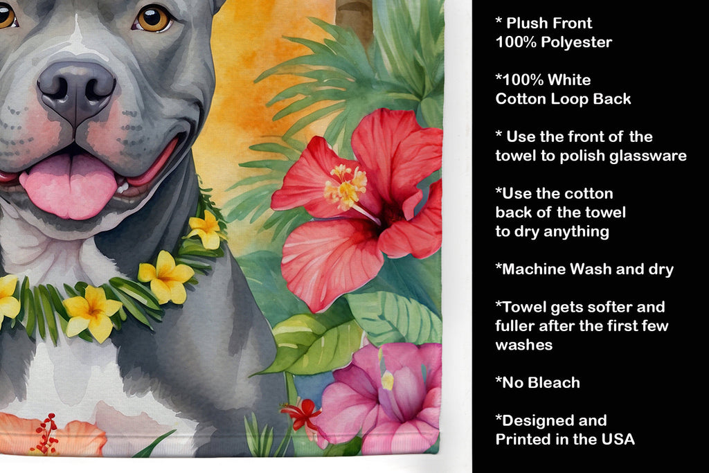 Pit Bull Terrier Luau Kitchen Towel Velour Plush Front and Cotton Loop Back Machine Washable