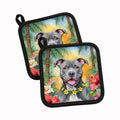 Pit Bull Terrier Luau Pot Holder Set of 2 Heat Resistant Quilted Hot Pads 7.5 x 7.5 Inch, Insulated Kitchen Trivets for Cooking & Baking