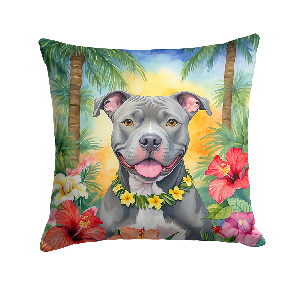 Pit Bull Terrier Luau Decorative Throw Pillow 14x14 Indoor Outdoor Accent Cushion, Fabric Cover with Insert for Sofa, Bed, Porch & Living Room