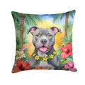 Pit Bull Terrier Luau Decorative Throw Pillow 14x14 Indoor Outdoor Accent Cushion, Fabric Cover with Insert for Sofa, Bed, Porch & Living Room
