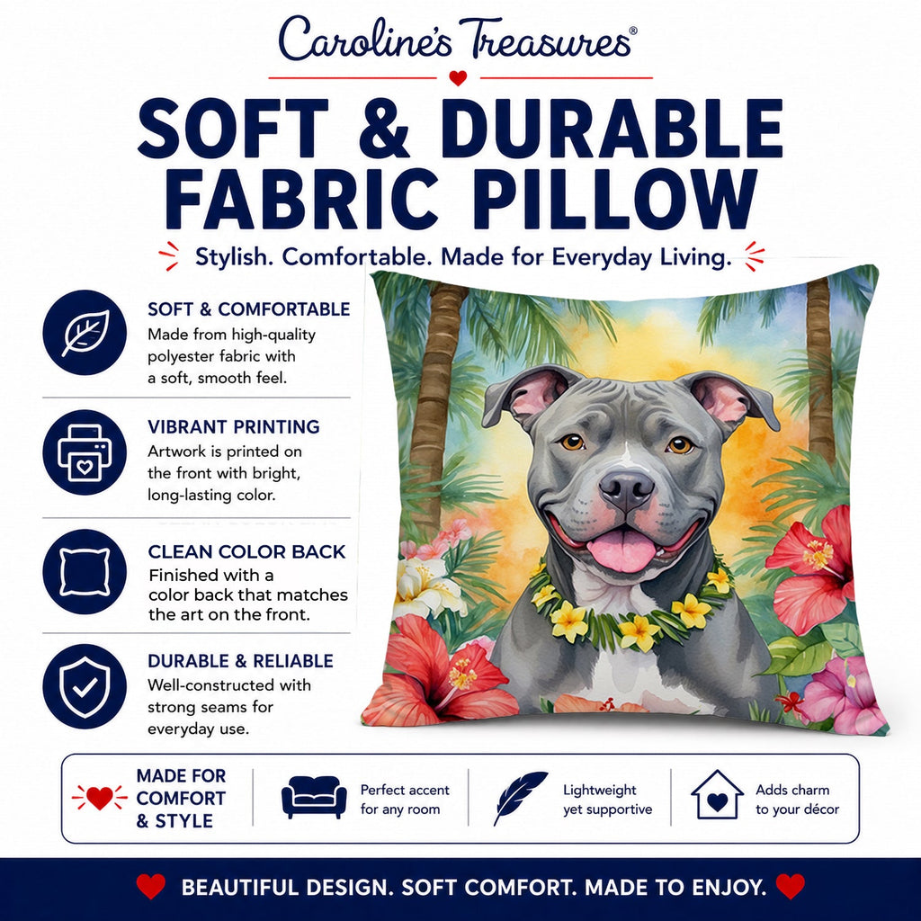 Pit Bull Terrier Luau Decorative Throw Pillow 14x14 Indoor Outdoor Accent Cushion, Fabric Cover with Insert for Sofa, Bed, Porch & Living Room