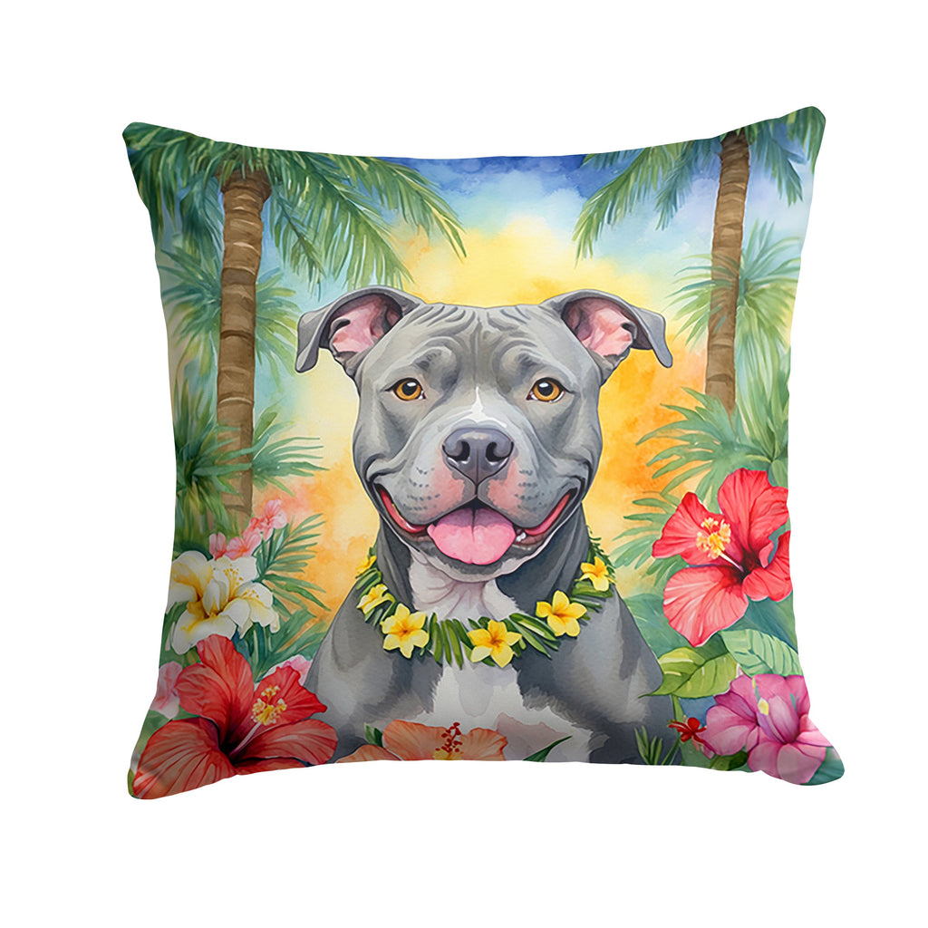 Pit Bull Terrier Luau Decorative Throw Pillow 18x18 Indoor Outdoor Accent Cushion, Fabric Cover with Insert for Sofa, Bed, Porch & Living Room