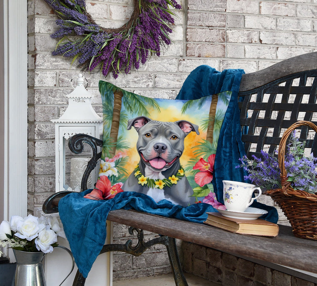 Pit Bull Terrier Luau Decorative Throw Pillow 18x18 Indoor Outdoor Accent Cushion, Fabric Cover with Insert for Sofa, Bed, Porch & Living Room