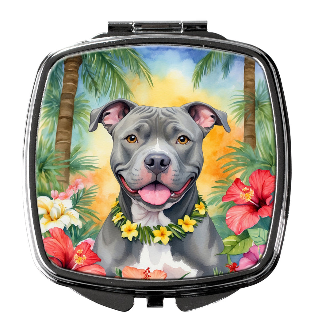 Pit Bull Terrier Luau Compact Mirror Decorative Travel Makeup Mirror for Women Girls Gifts Pocket Makeup Mirror Folding Handheld