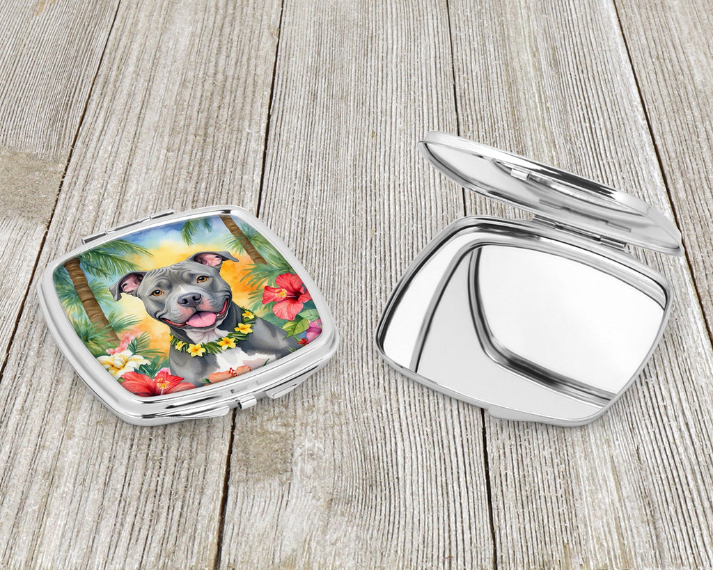 Pit Bull Terrier Luau Compact Mirror Decorative Travel Makeup Mirror for Women Girls Gifts Pocket Makeup Mirror Folding Handheld