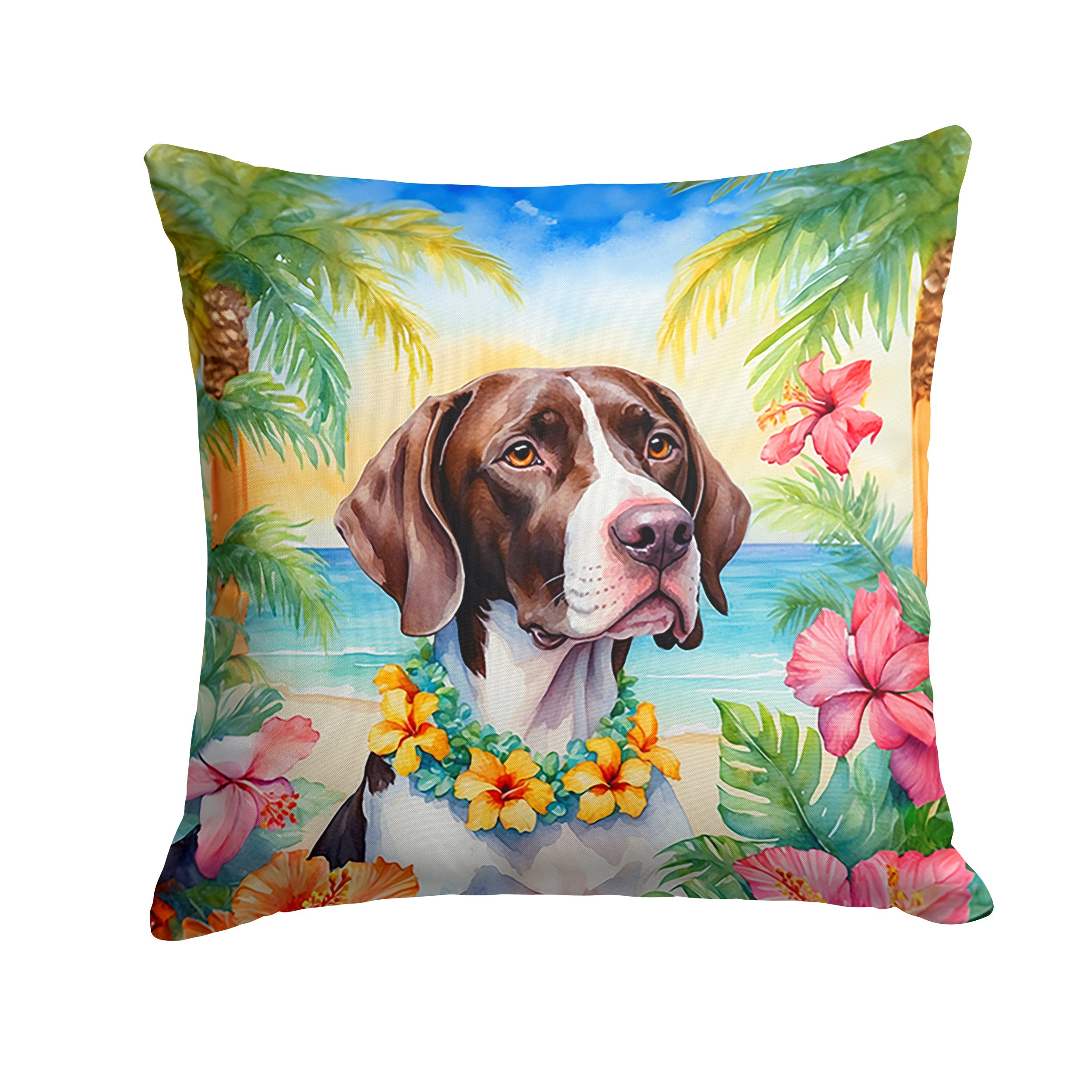 Pointer Luau Decorative Throw Pillow 14x14 Indoor Outdoor Accent Cushion, Fabric Cover with Insert for Sofa, Bed, Porch & Living Room