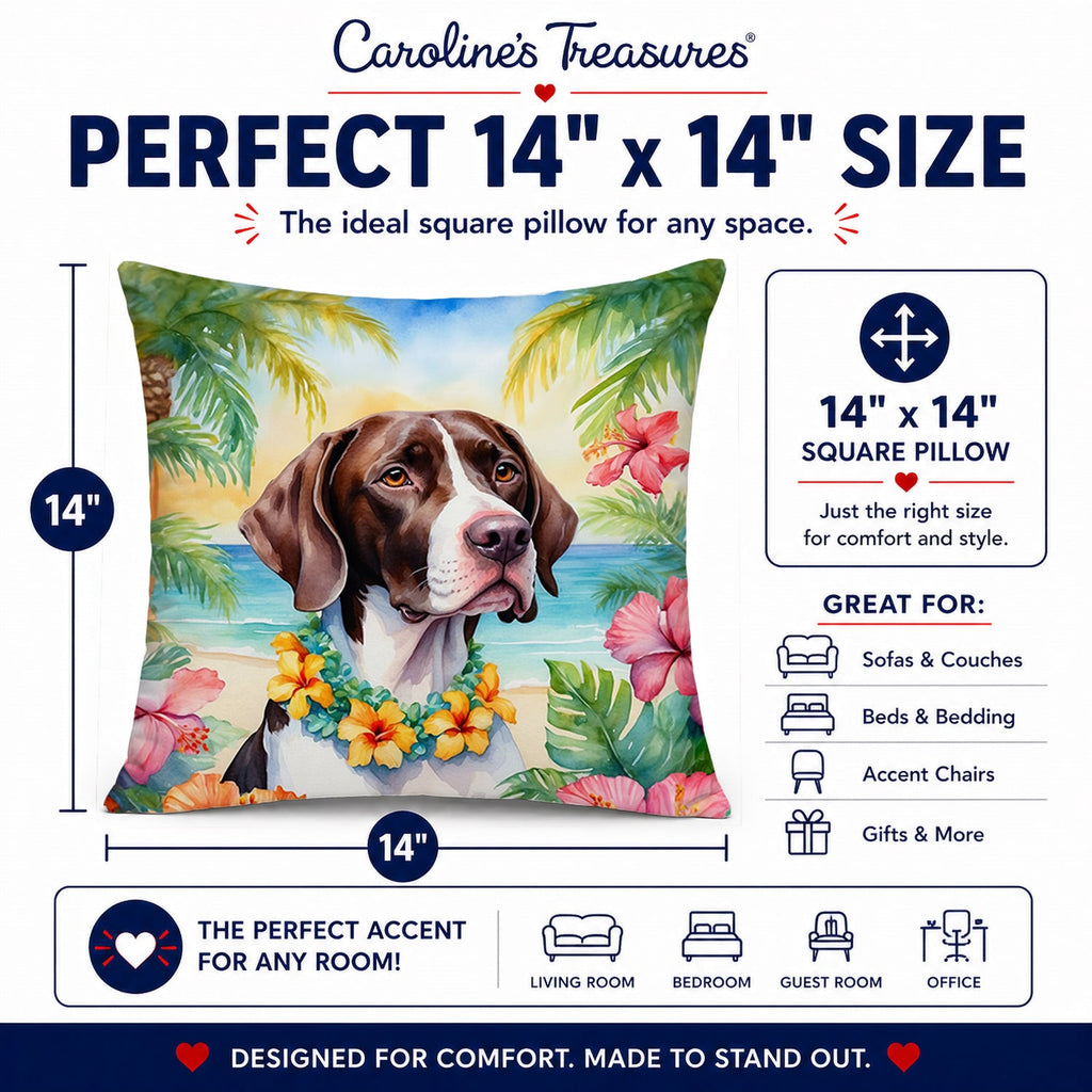 Pointer Luau Decorative Throw Pillow 14x14 Indoor Outdoor Accent Cushion, Fabric Cover with Insert for Sofa, Bed, Porch & Living Room