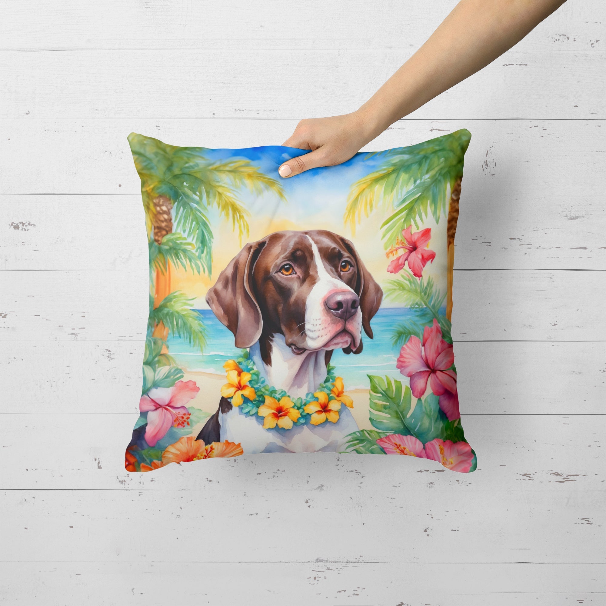 Pointer Luau Decorative Throw Pillow 18x18 Indoor Outdoor Accent Cushion, Fabric Cover with Insert for Sofa, Bed, Porch & Living Room