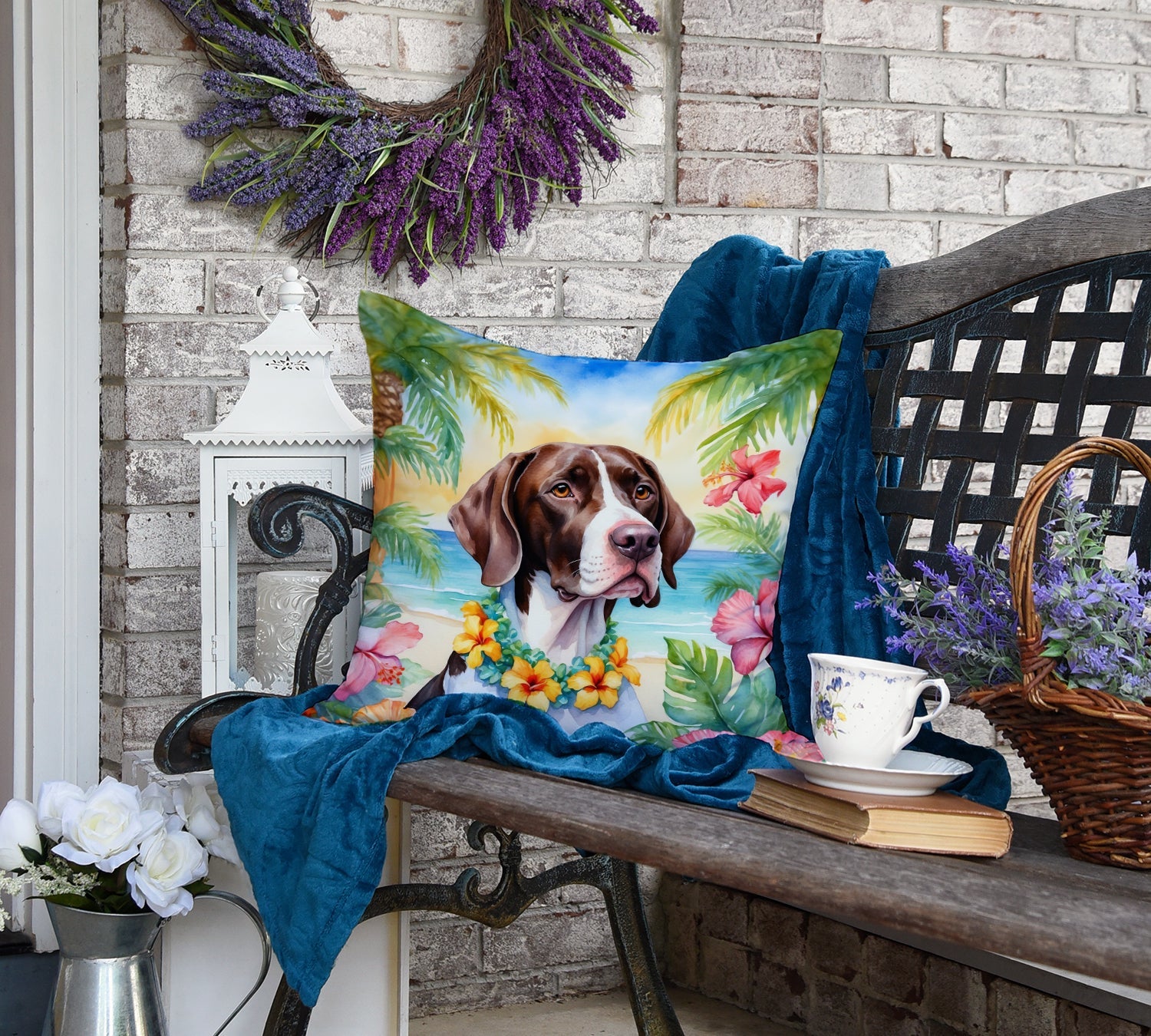 Pointer Luau Decorative Throw Pillow 18x18 Indoor Outdoor Accent Cushion, Fabric Cover with Insert for Sofa, Bed, Porch & Living Room