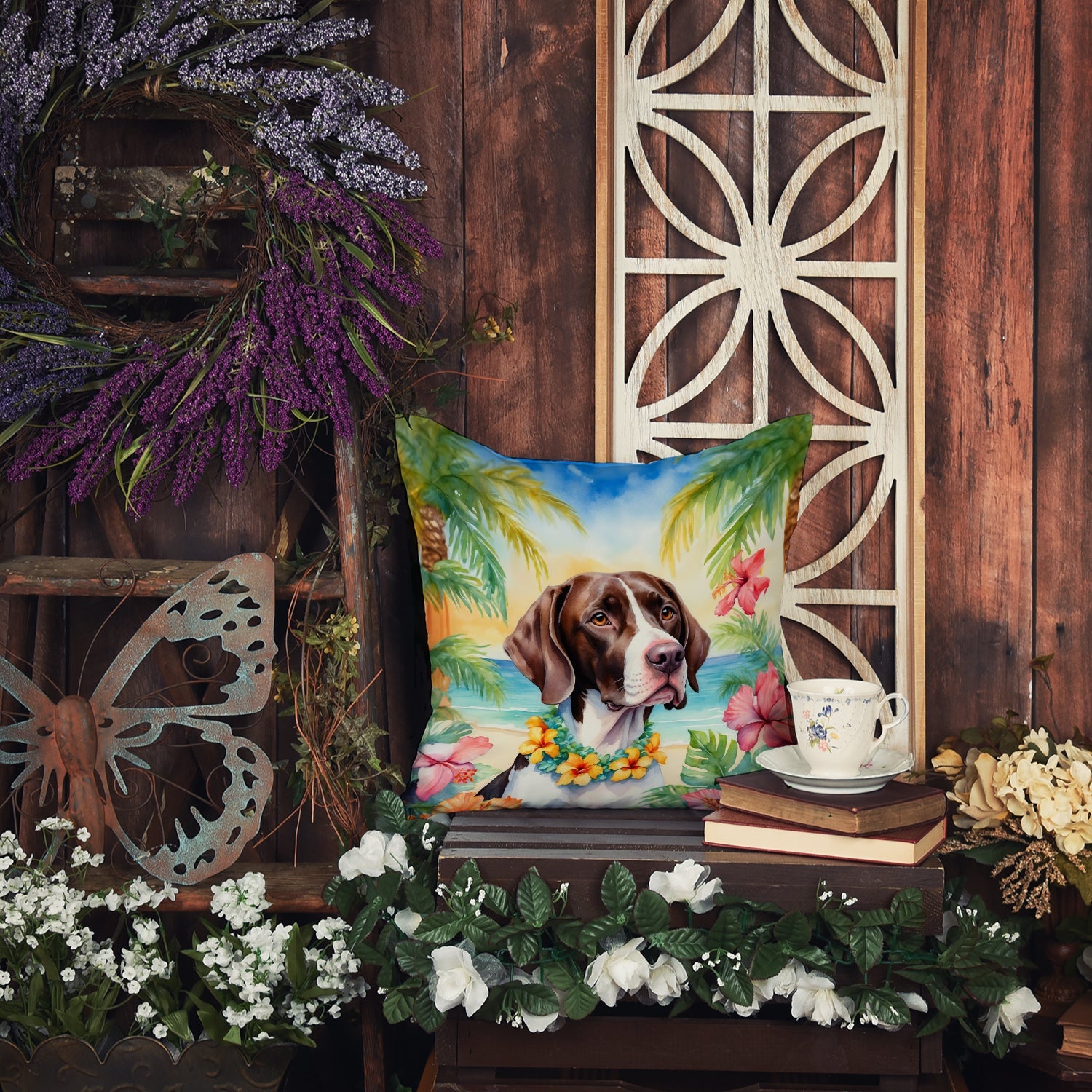 Pointer Luau Decorative Throw Pillow 18x18 Indoor Outdoor Accent Cushion, Fabric Cover with Insert for Sofa, Bed, Porch & Living Room