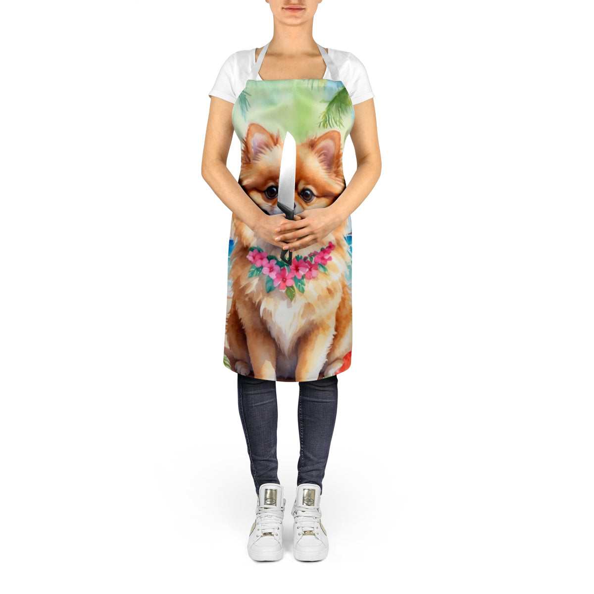 Pomeranian Luau Apron Cooking Kitchen Server Baking Crafts Gardening for Adult Women Men, Unisex, Large, Multicolor