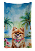 Pomeranian Luau Kitchen Towel Velour Plush Front and Cotton Loop Back Machine Washable