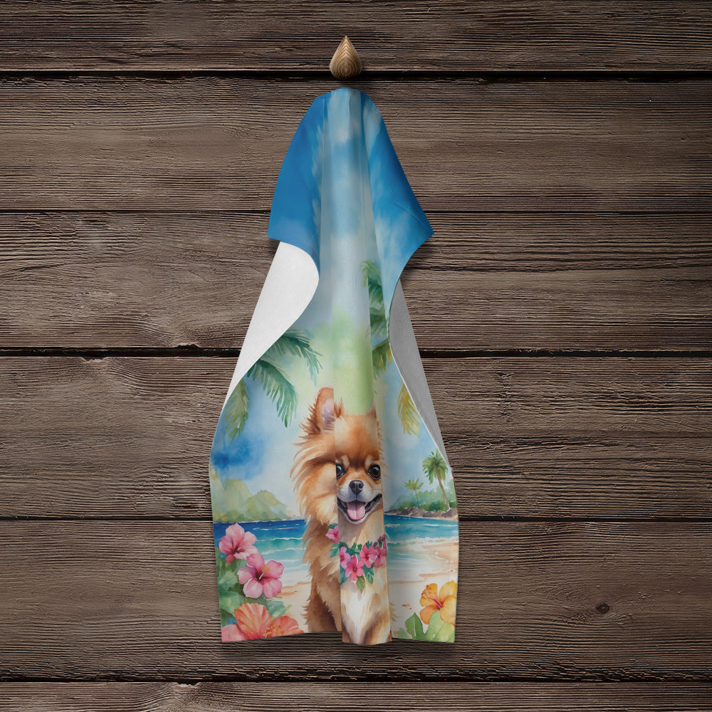 Pomeranian Luau Kitchen Towel Velour Plush Front and Cotton Loop Back Machine Washable
