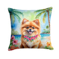Pomeranian Luau Decorative Throw Pillow 14x14 Indoor Outdoor Accent Cushion, Fabric Cover with Insert for Sofa, Bed, Porch & Living Room