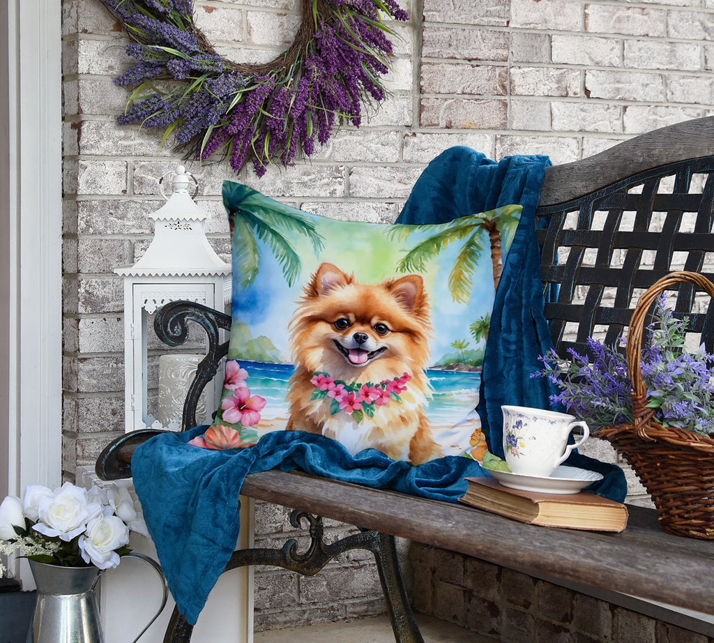 Pomeranian Luau Decorative Throw Pillow 18x18 Indoor Outdoor Accent Cushion, Fabric Cover with Insert for Sofa, Bed, Porch & Living Room