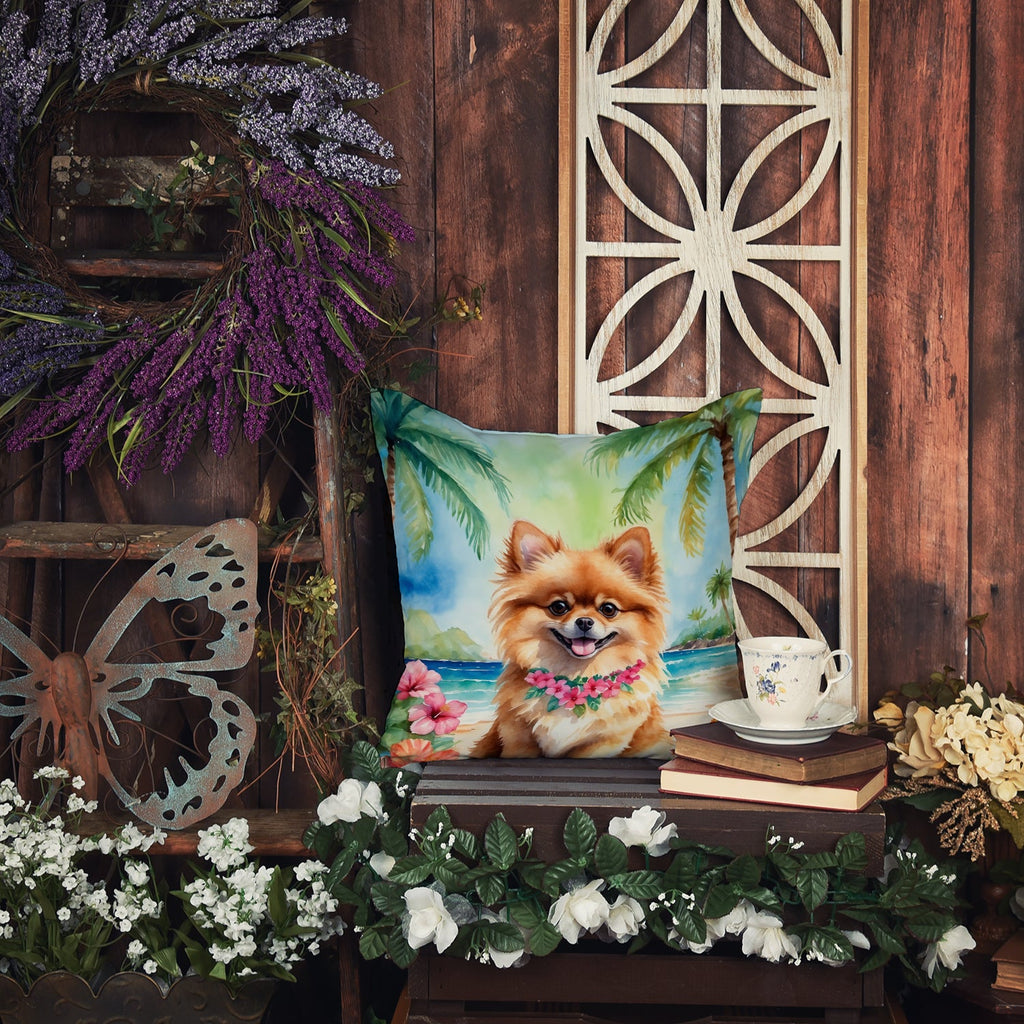 Pomeranian Luau Decorative Throw Pillow 18x18 Indoor Outdoor Accent Cushion, Fabric Cover with Insert for Sofa, Bed, Porch & Living Room