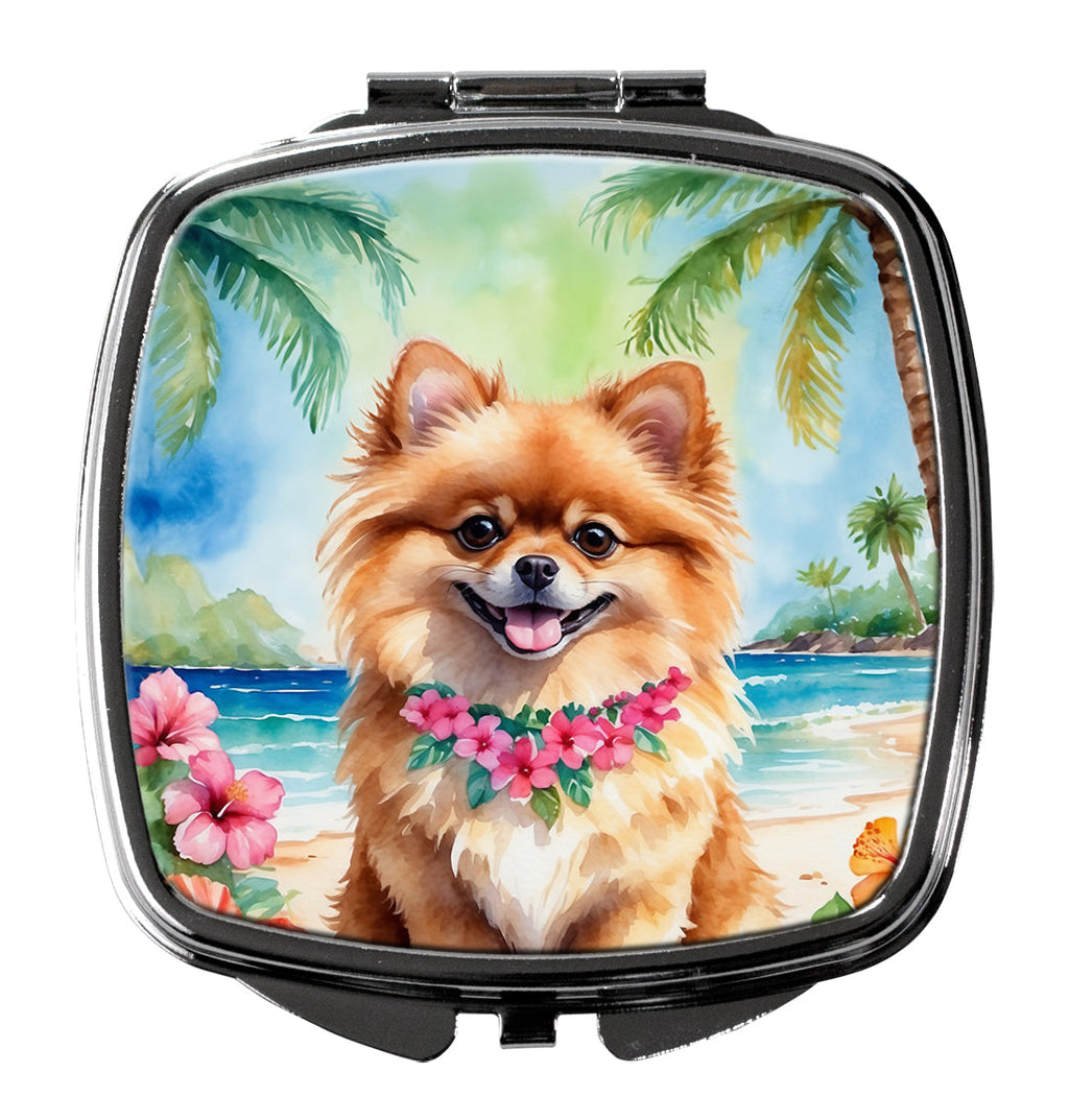 Pomeranian Luau Compact Mirror Decorative Travel Makeup Mirror for Women Girls Gifts Pocket Makeup Mirror Folding Handheld