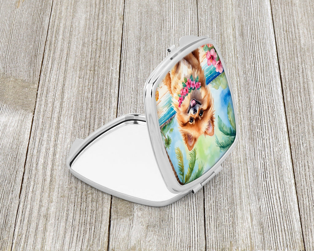Pomeranian Luau Compact Mirror Decorative Travel Makeup Mirror for Women Girls Gifts Pocket Makeup Mirror Folding Handheld